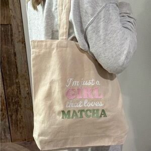 Embroidered Matcha Canvas Tote Bag